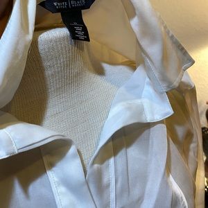 White House black market dressy white blouse with silver accent